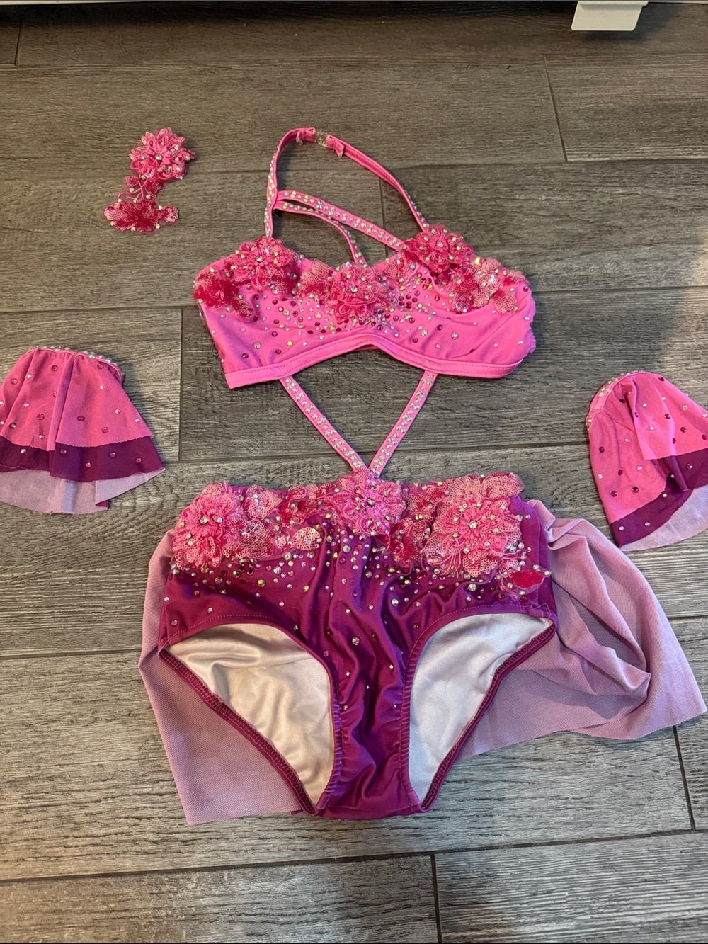 Glamour Hot Pink Floral Sequin Dance Costume Set